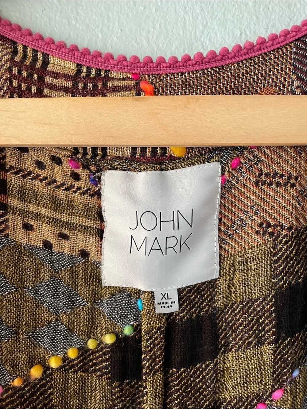 John Mark | Brown Patchwork Open Kimono Cardigan Colorful Embroidered Yarn - Picture 4 of 9